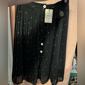 Joanie Frida Black Polkadot Pleated Skirt